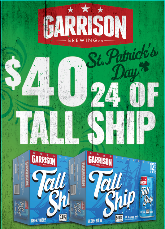 St. Paddy's Day Deal! 24 Pack: Tall Ship (355ml cans) – $40.00!